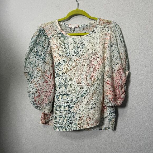 Anthropologie Eri + Ali Briony Multicolored Dolman Balloon Sleeve Top Mosaic Sm - Picture 3 of 9